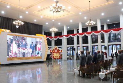 Gubernur bersama Forkopimda Lampung Ikuti Upacara Penurunan Bendera Secara Virtual