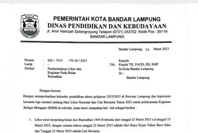 Disdik Layangkan SE Libur Jelang Ramadan dan Nyepi